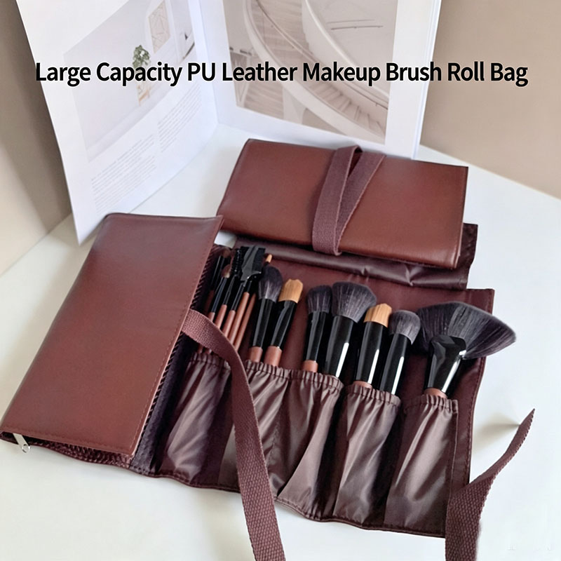 Travel Accessories Organizer Bag - PU Leather Makeup Brush Roll Bag